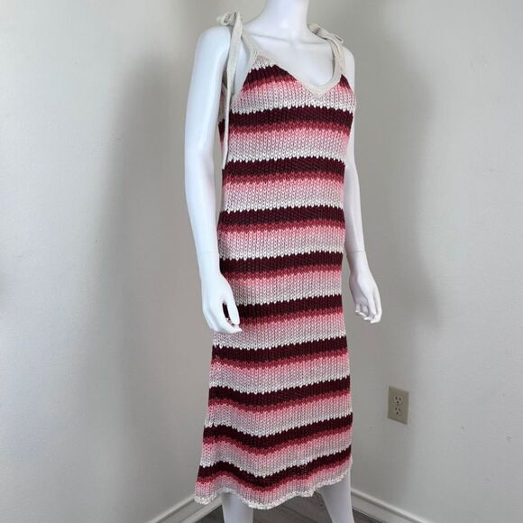 Zara Women Size L Strappy Pink Striped Crochet Knit Midi NEW Dress Party Resort - Picture 8 of 15